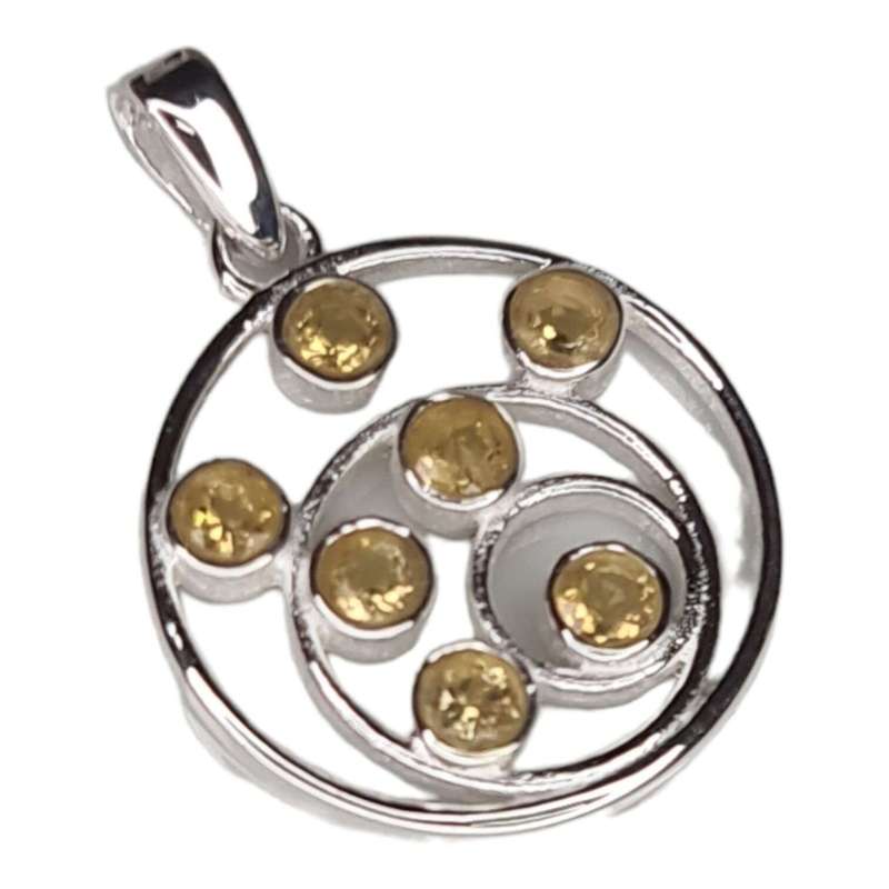 Citrine spiral pendant in 925 silver, round, 28mm incl. bail