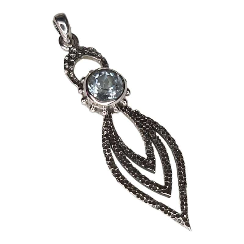 Aquamarine pendant in 925 silver, round, 47mm incl. bail