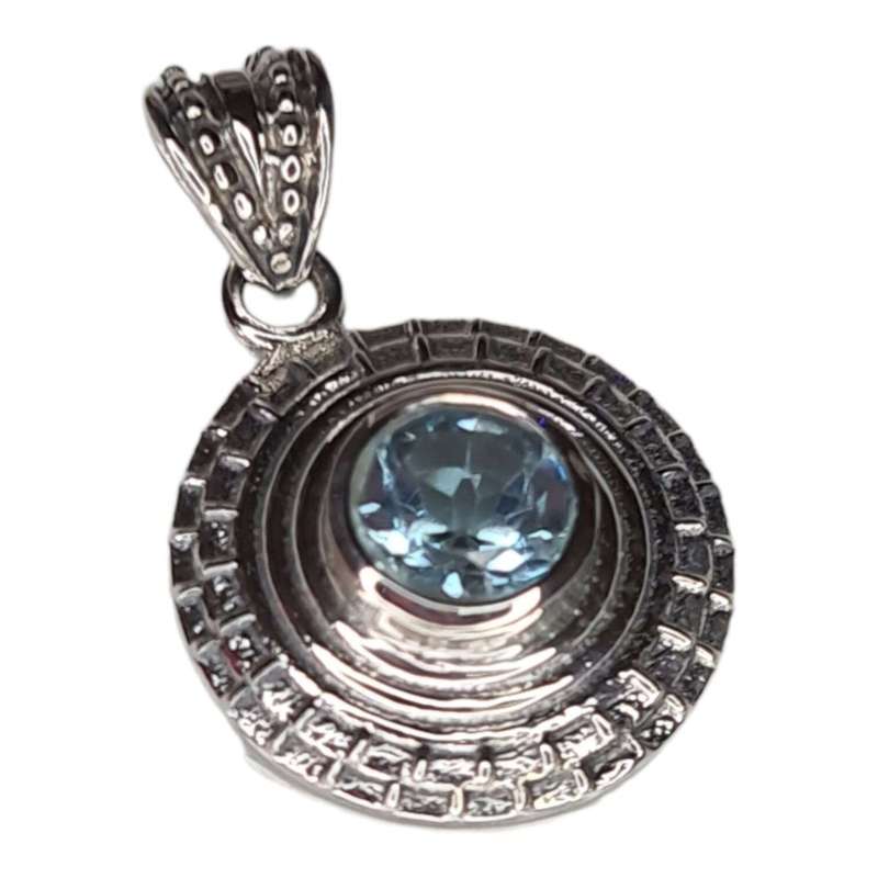 Aquamarine pendant in 925 silver, round, 30mm incl. bail