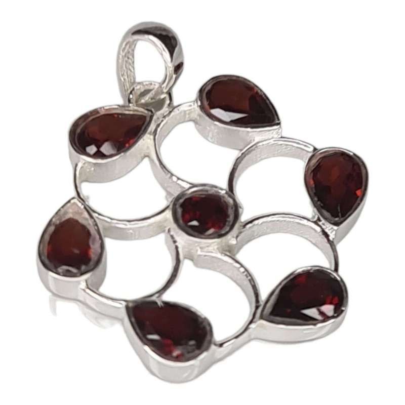 Garnet pendant in 925 silver, round, pear, 31mm incl. bail