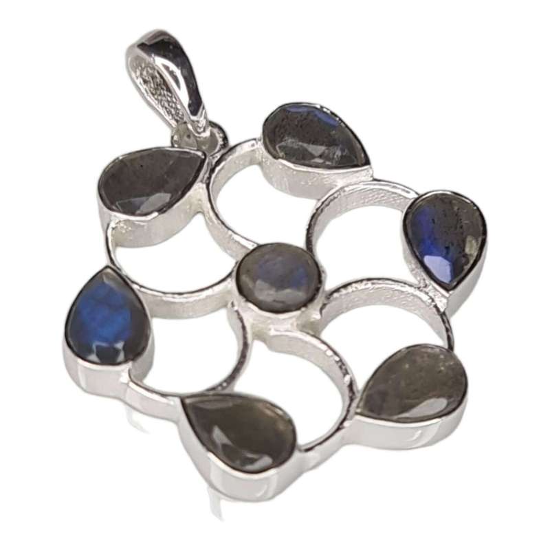 Labradorite pendant in 925 silver, round, pear, 31mm incl. bail