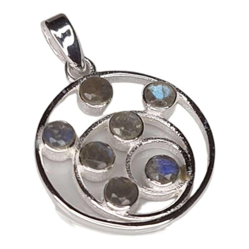 Labradorite spiral pendant in 925 silver, round, 28mm incl. bail