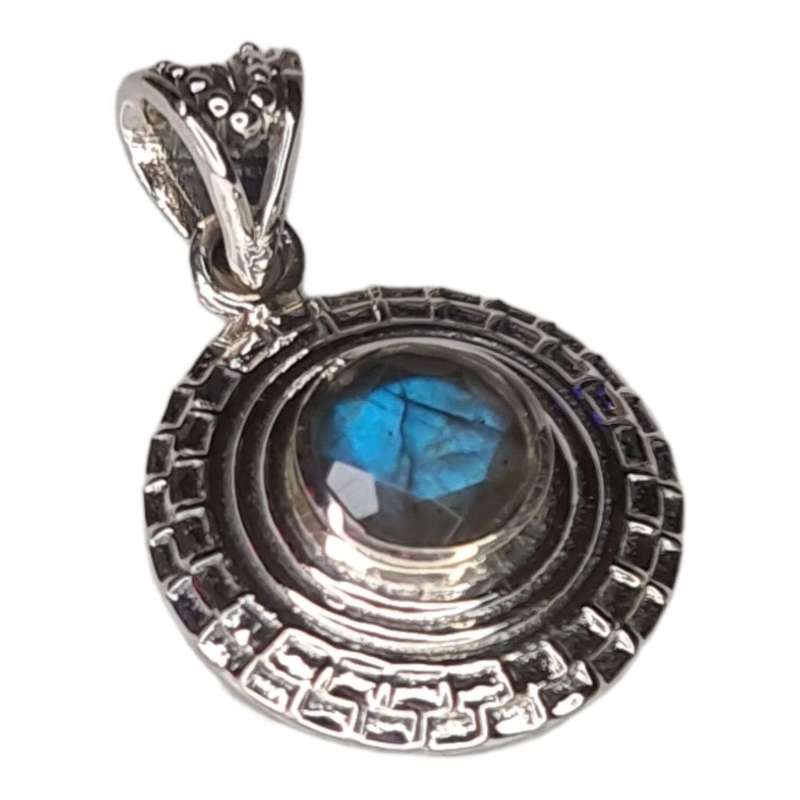 Labradorite pendant in 925 silver, round, 30mm incl. bail