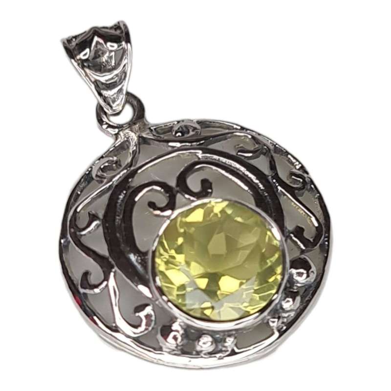 Lemon Quartz pendant in 925 silver, round, 34mm incl. bail