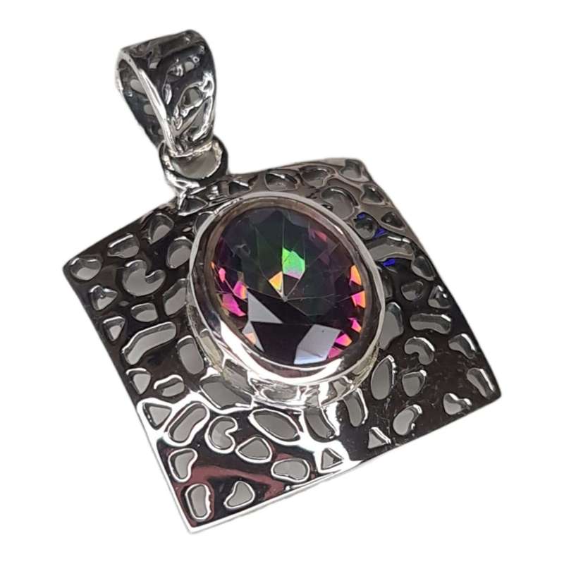 Mystic Topaz pendant in 925 silver, oval, 28mm incl. bail
