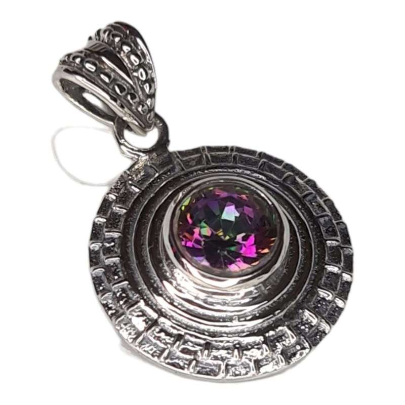 Mystic Topaz pendant in 925 silver, round, 30mm incl. bail