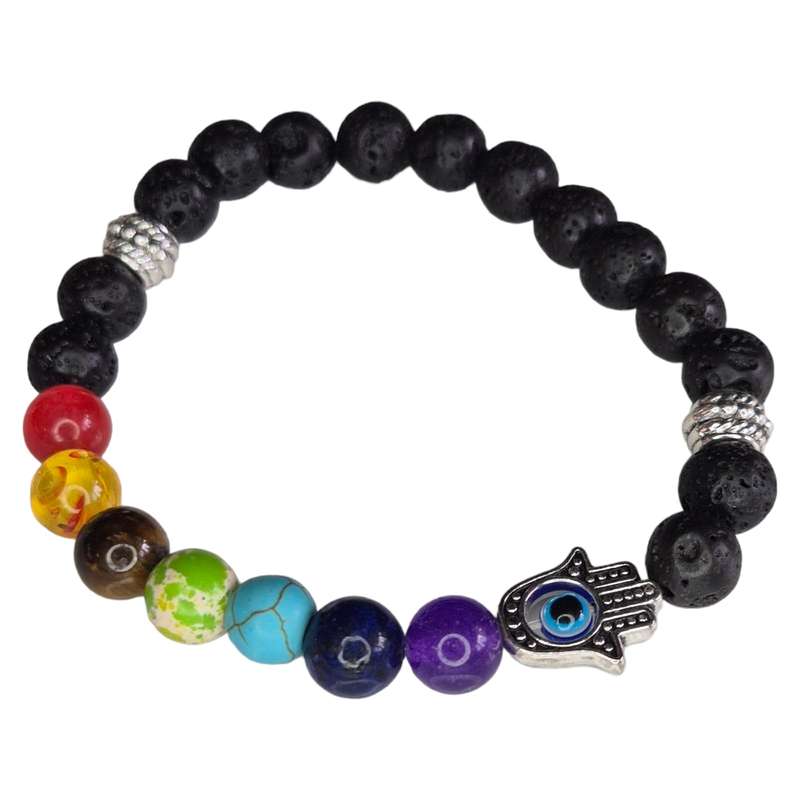 Lava chakra w Hamsa hand bracelet, stretchcord