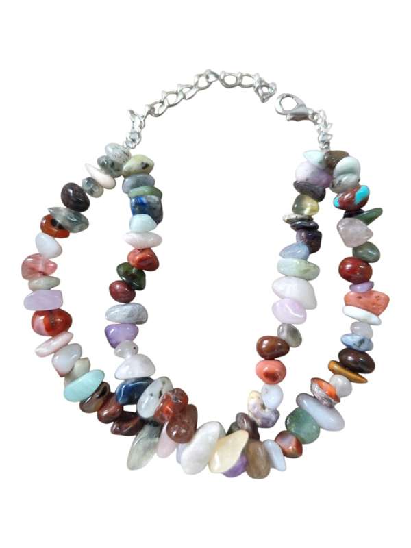 Double chip bracelet w clasp, assorted gems