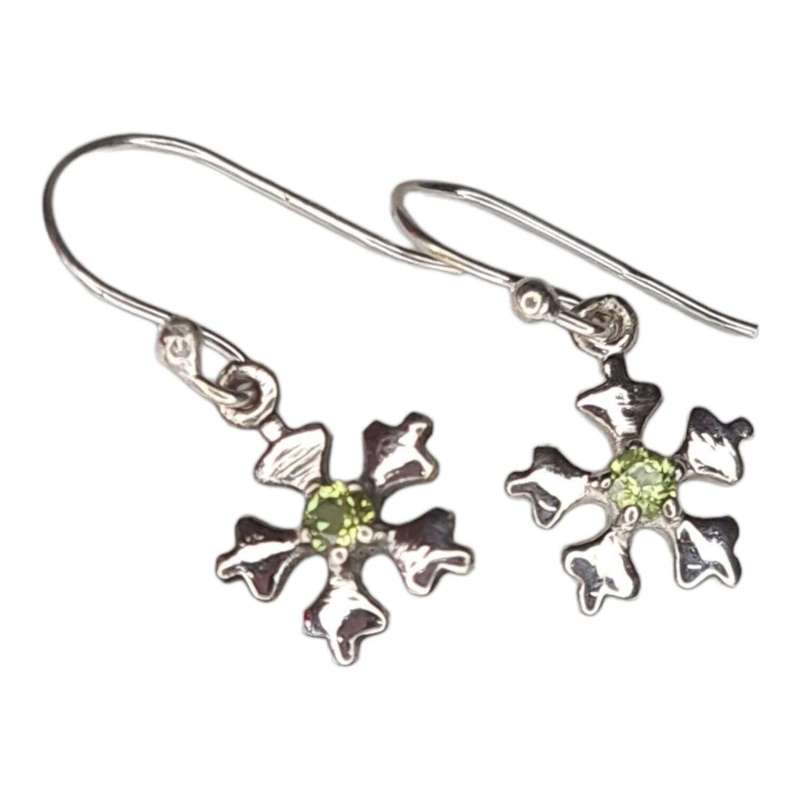 Flower earrings in 925 silver, Peridot, 26mm incl. hook