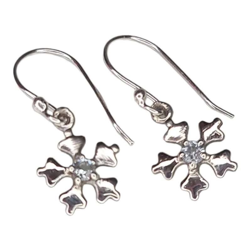 Flower earrings in 925 silver, Aquamarine, 26mm incl. hook