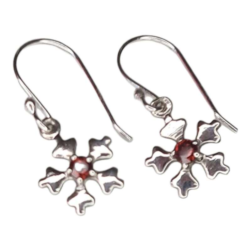 Flower earrings in 925 silver, Garnet, 26mm incl. hook
