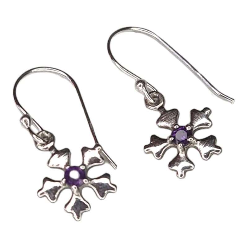 Flower earrings in 925 silver, Amethyst, 26mm incl. hook