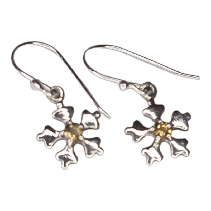 Flower earrings in 925 silver, Citrine, 26mm incl. hook