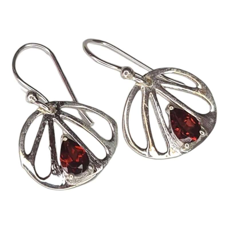 Drop earrings in 925 silver, Garnet, 26mm incl. hook