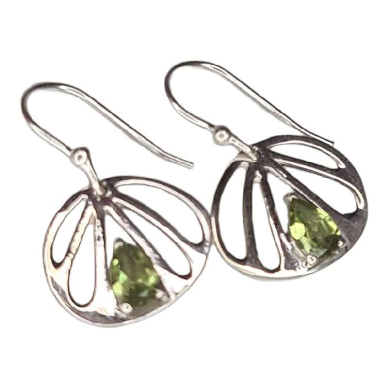 Drop earrings in 925 silver, Peridot, 26mm incl. hook