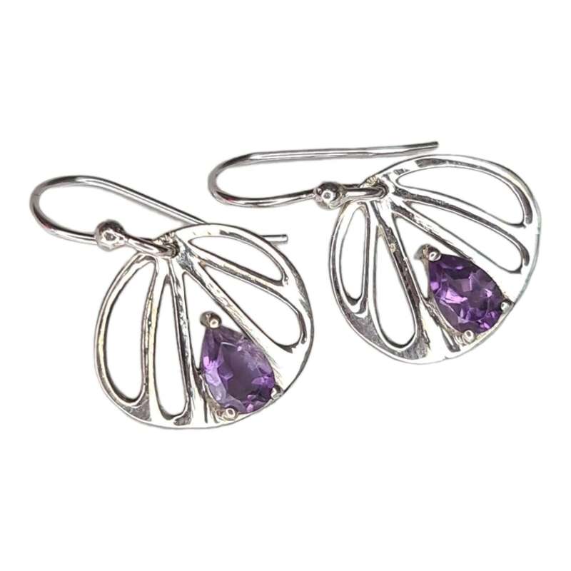 Drop earrings in 925 silver, Amethyst, 26mm incl. hook