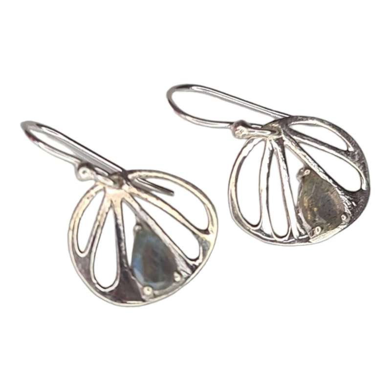 Drop earrings in 925 silver, Labradorite, 26mm incl. hook