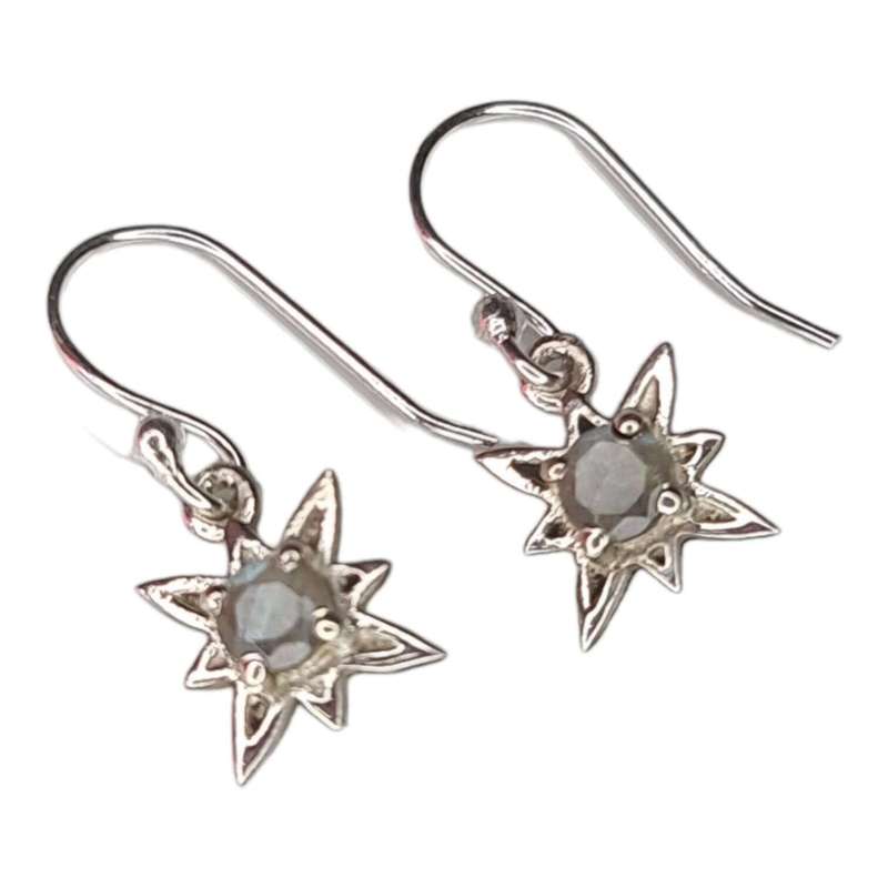 Star earrings in 925 silver, Labradorite, 22mm incl. hook