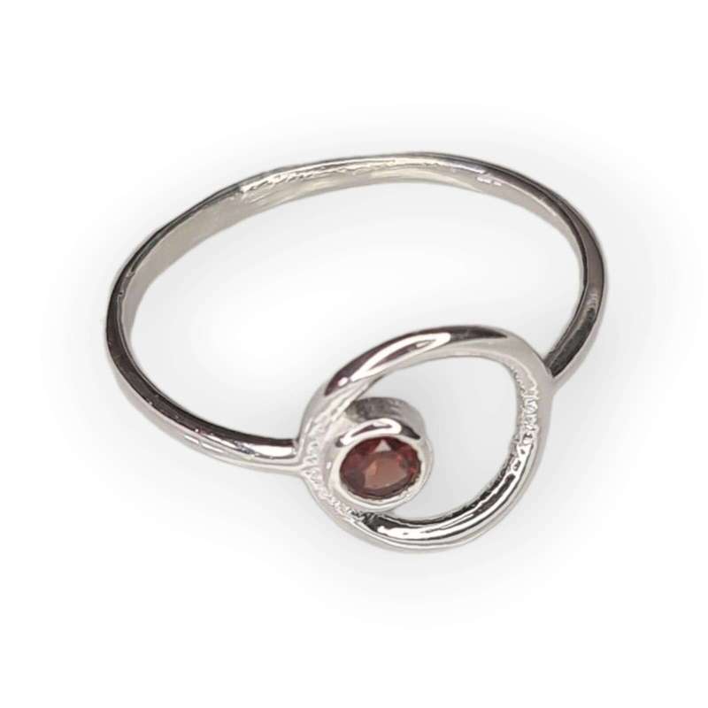Garnet ring in 925 silver, round, size 8