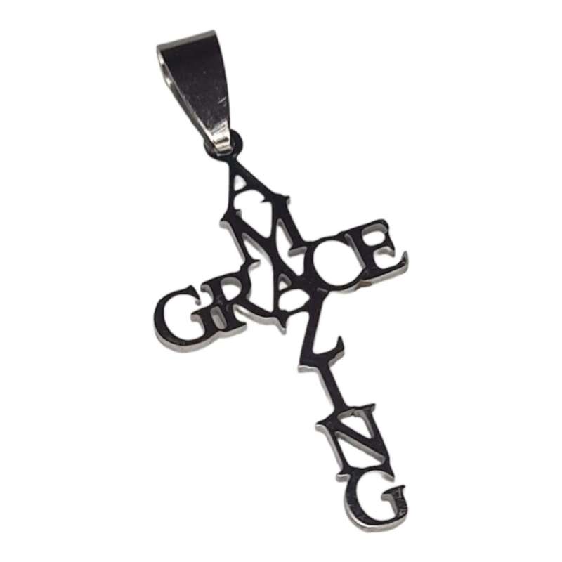 Stainless Steel cutout pendant, Amazing Grace, 40mm