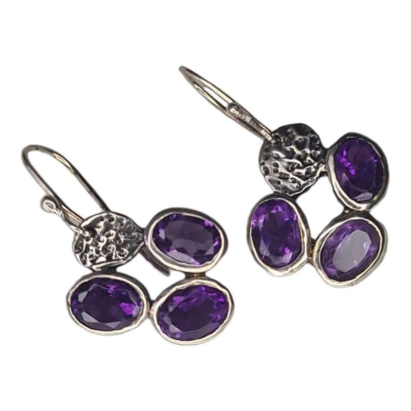 Amethyst earrings in 925 silver, 38mm incl. hook