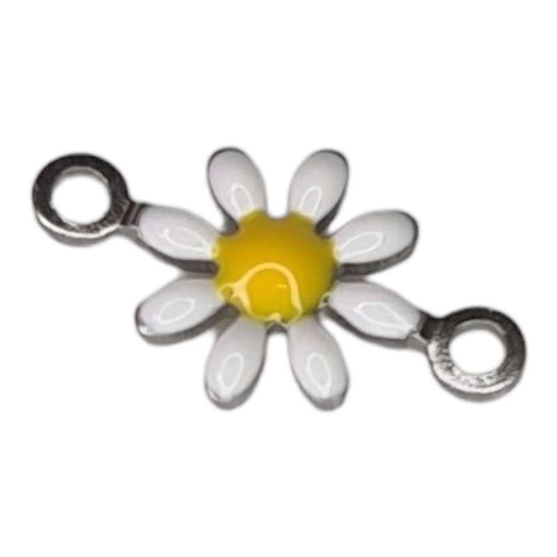 Daisy spacer in stainless steel, white, 8x13mm