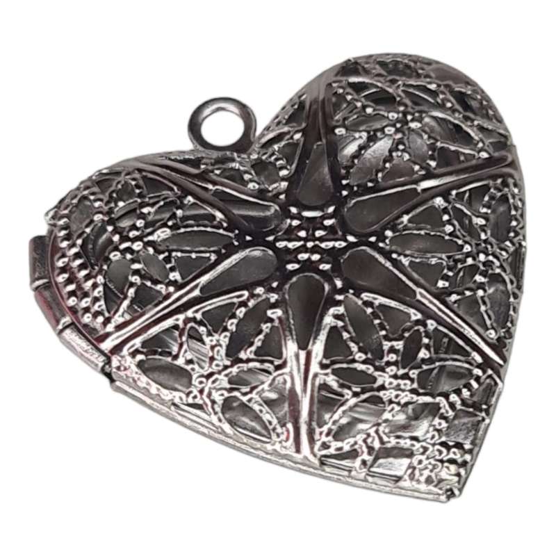 Heart locket pendant, stainless steel, 26mm