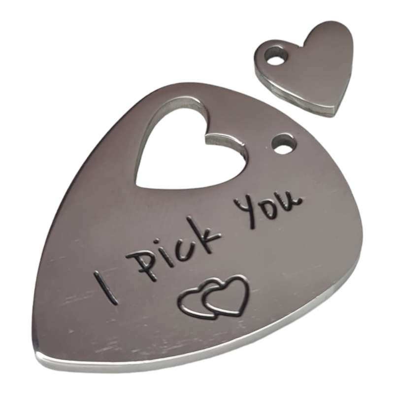Stainless Steel pick & heart pendant, 30mm