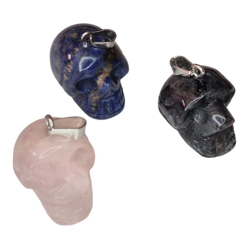 Gemstone skull pendant, 30mm incl. bail