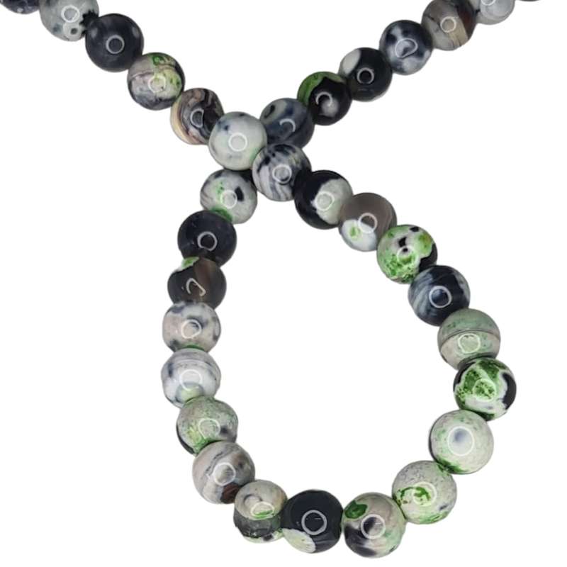 Green & black Agate bead string, 7mm, round, 40cm