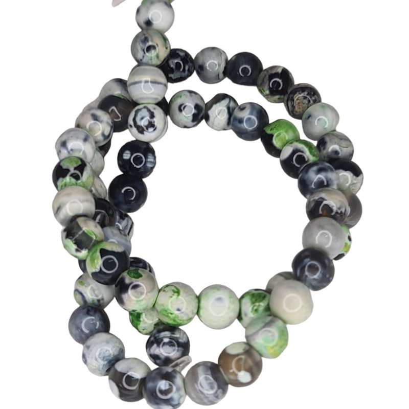 Green & black Agate bead string, 7mm, round, 40cm