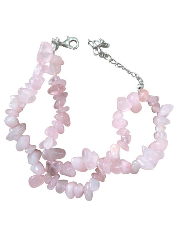 Double chip bracelet w clasp, Rose Quartz
