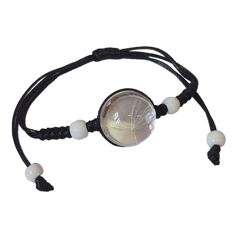 Dandelion dome bracelet, black, adjustable