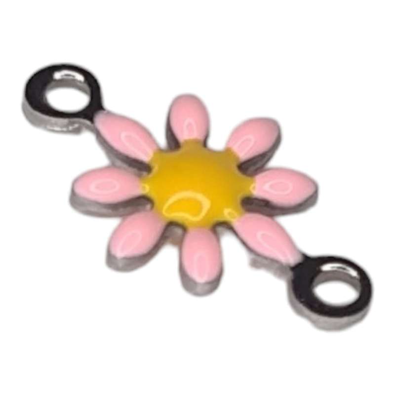 Daisy spacer in stainless steel, pink, 8x13mm