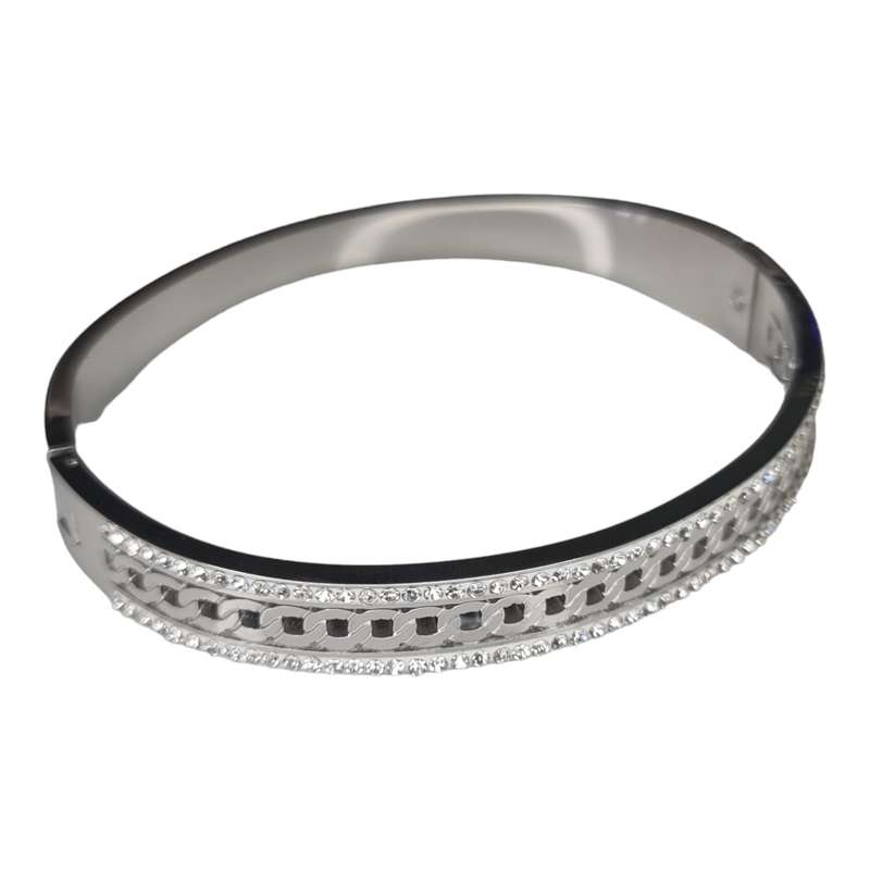 Stainless steel chain & rhinestone design bangle