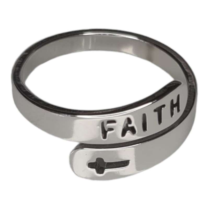 Engraved ring, stainless steel, Faith, adjustable