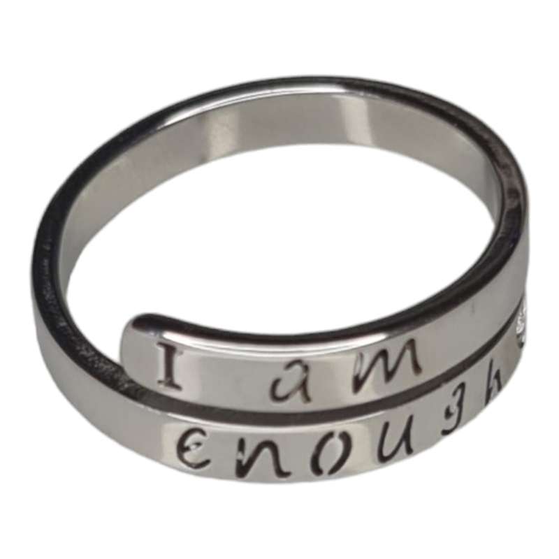 Engraved ring, stainless steel, I am enough, adjustable