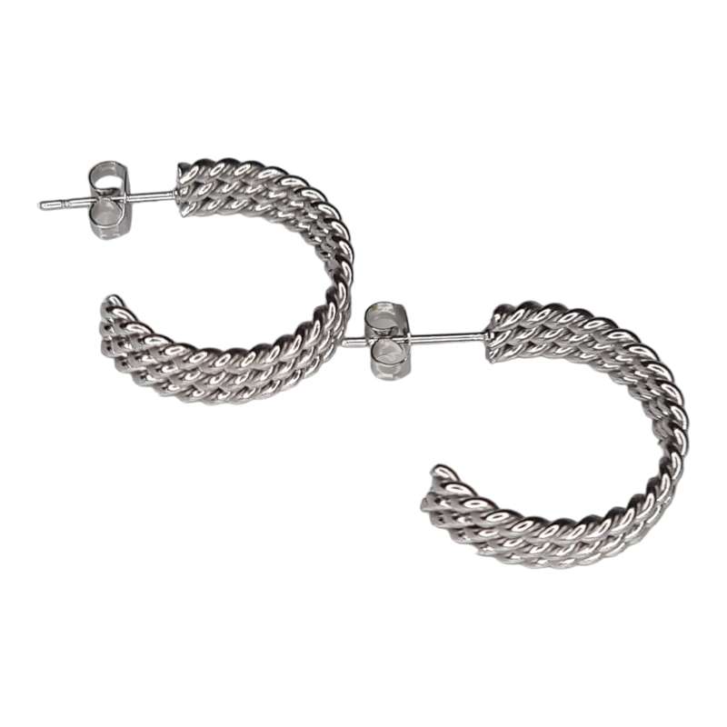 Rope design hoop earrings, stainless steel, 20mm