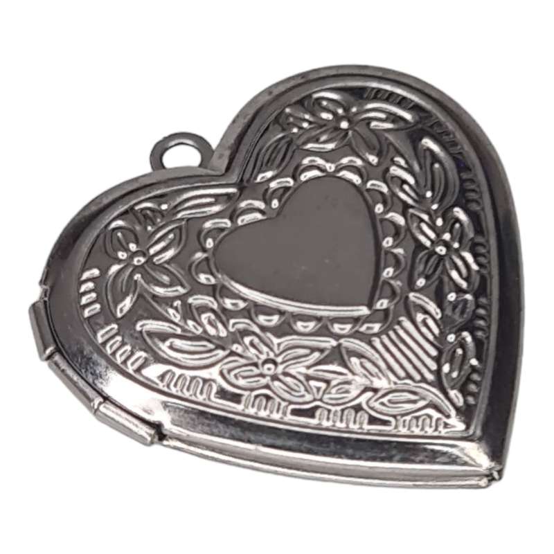 Heart locket pendant, stainless steel, 30mm