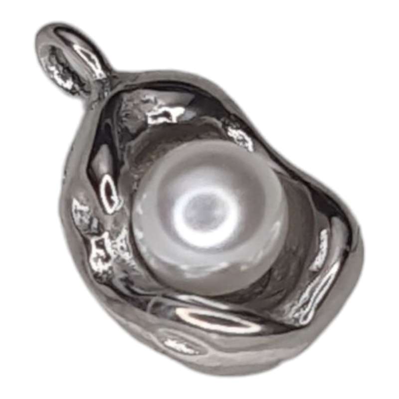 Clam charm, stainless steel, 15mm