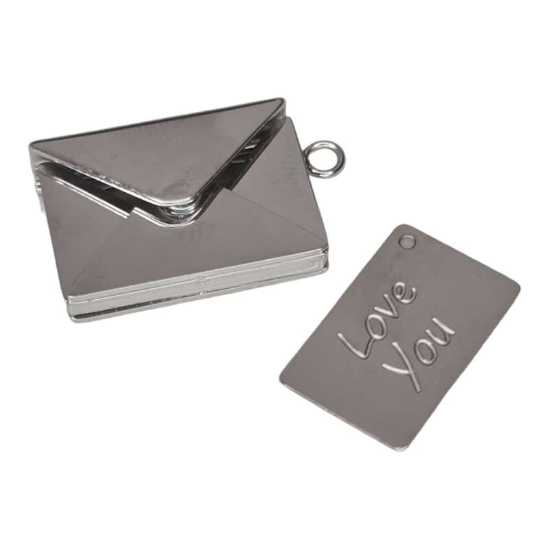 Envelope w letter locker pendant, stainless steel, 25mm