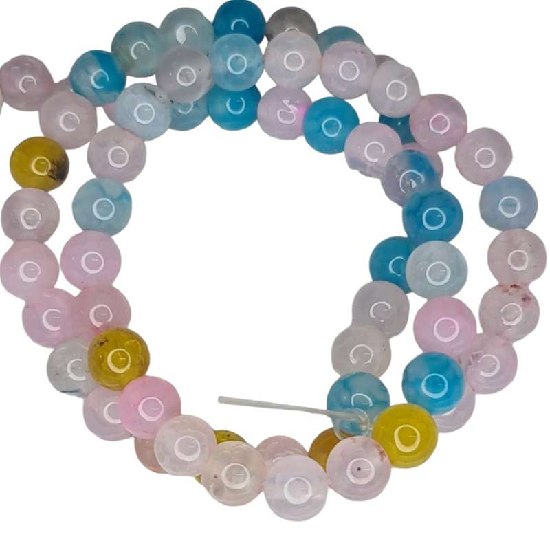 Colored agate bead string, pink, blue, yellow, 6mm, round, 40cm