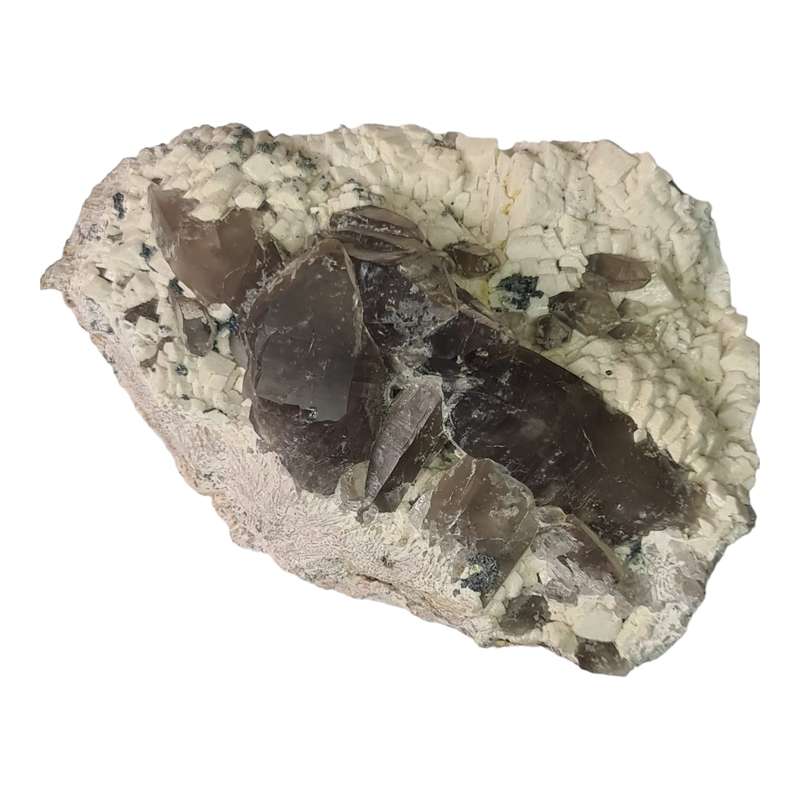Smoky Quartz on feldspar, Zomba Malawi, 6x15x10cm