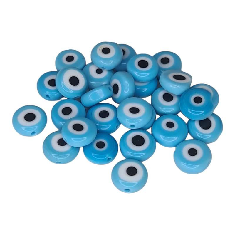 Evil eye glass bead, light blue, 7mm