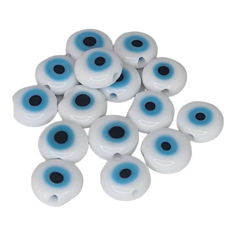 Evil eye glass bead, white, 8mm