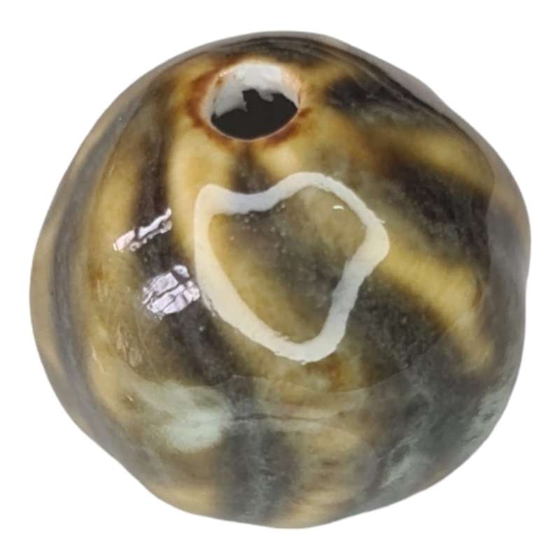 Porcelain bead, green-brown swirl pattern, 30mm