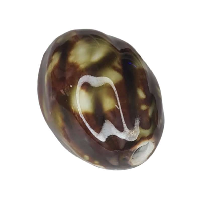 Porcelain bead, green-brown swirl pattern, 30x34mm