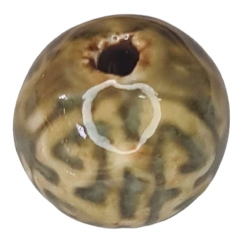 Porcelain bead, greenbrown pattern, 20mm
