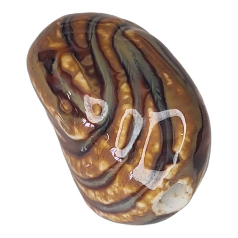 Porcelain bead, brown stripe pattern, 22x32mm