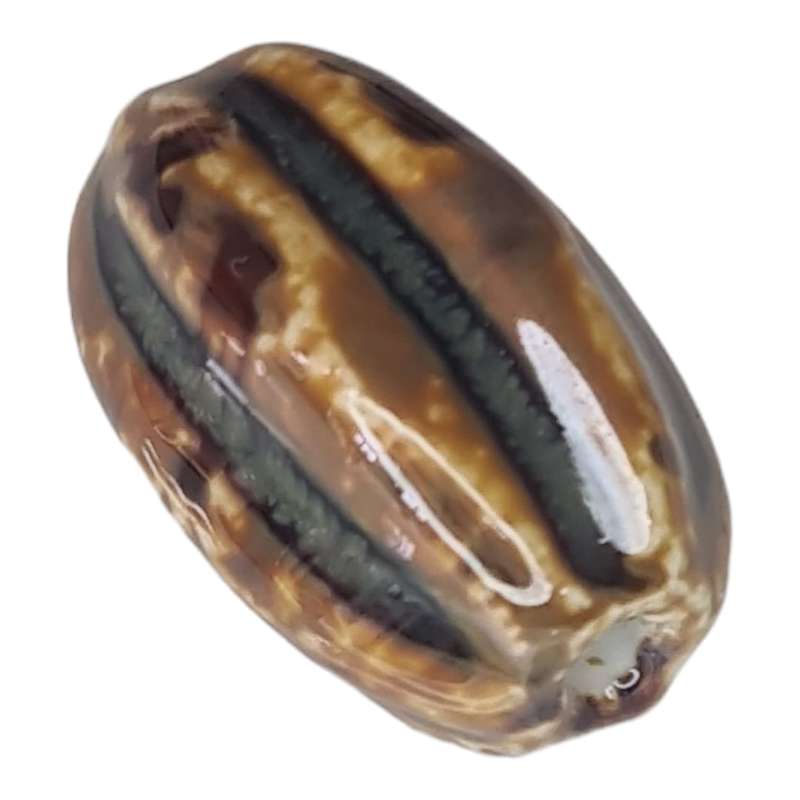 Porcelain bead, brown stripe pattern, 18x27mm